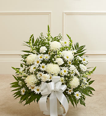 Heartfelt Tribute White Floor Basket Arrangement